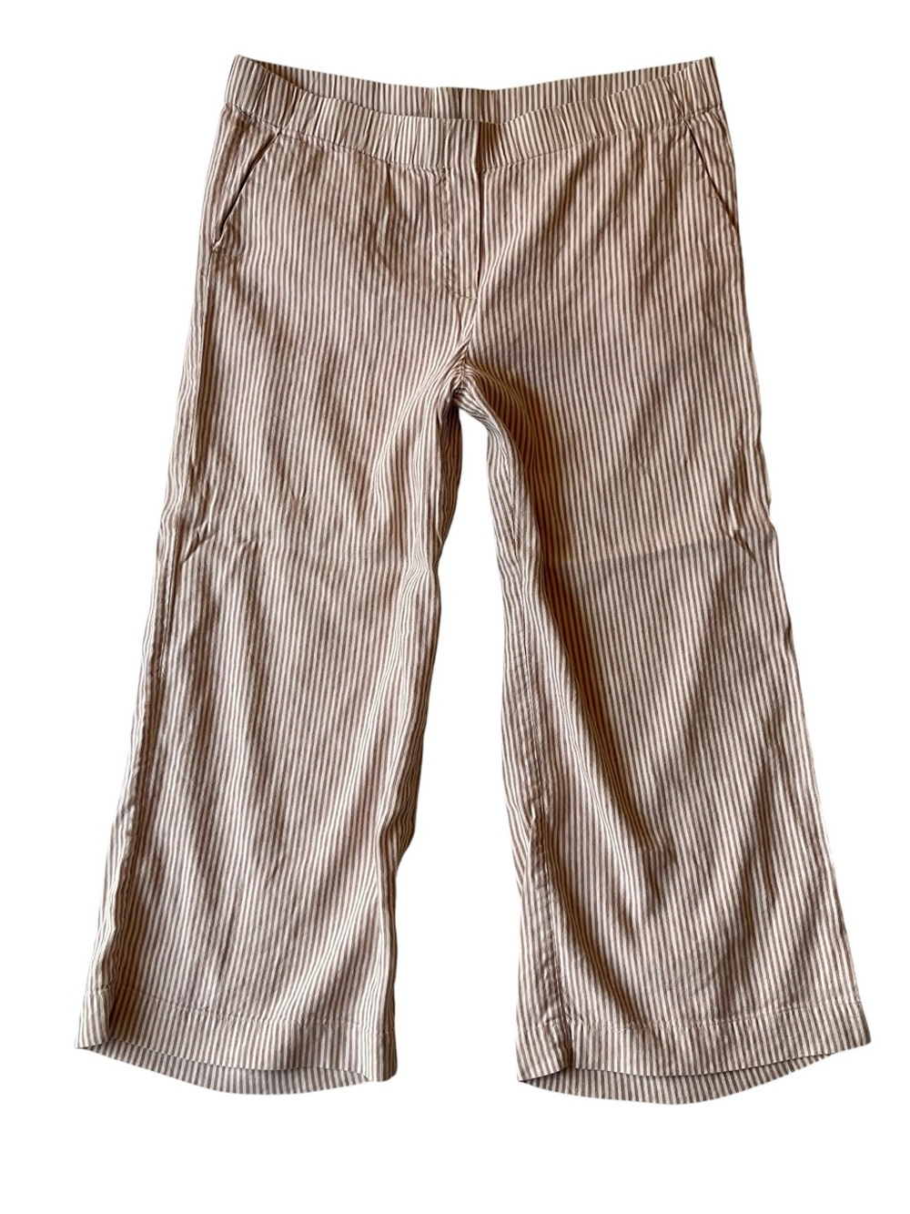 J Jill Wide leg cropped capri pants Medium Beige white stripe Linen blend Womens